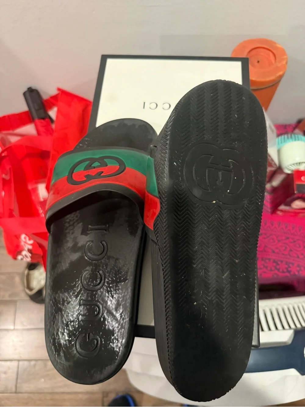 Gucci Black Slides with Red and Green Stripes - Picture 5 of 5